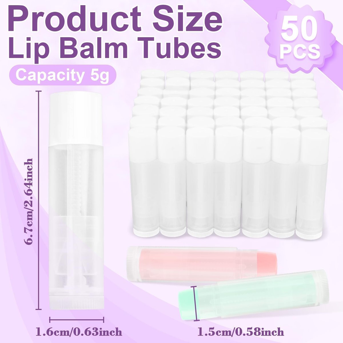 RAINFLOW 50 PCS Lip Balm Tubes - 5 g Twist-up Empty Lip Gloss Containers, BPA Free & Leak Free, Clear Lipstick Tubes with White Caps for DIY Homemade Lip Balms, Chapsticks, Solid Perfume - görsel 3