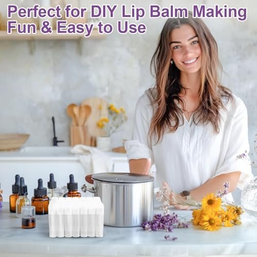 RAINFLOW 50 PCS Lip Balm Tubes - 5 g Twist-up Empty Lip Gloss Containers, BPA Free & Leak Free, Clear Lipstick Tubes with White Caps for DIY Homemade Lip Balms, Chapsticks, Solid Perfume - görsel 18