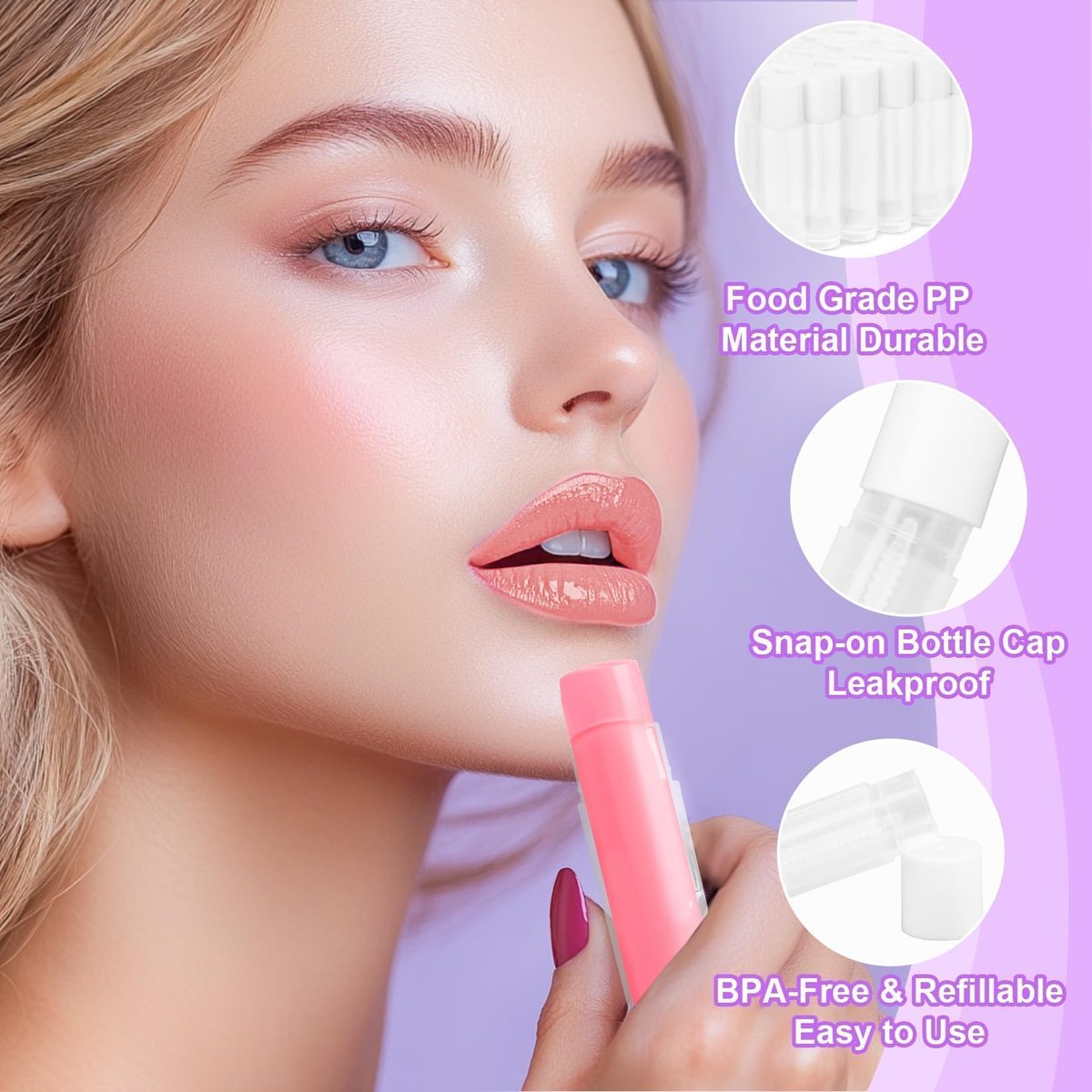RAINFLOW 50 PCS Lip Balm Tubes - 5 g Twist-up Empty Lip Gloss Containers, BPA Free & Leak Free, Clear Lipstick Tubes with White Caps for DIY Homemade Lip Balms, Chapsticks, Solid Perfume - görsel 7