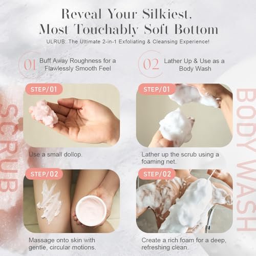 ULRUB Body Scrub 460g - Perfumed Exfoliator for Dark Spots, Intimate Areas, Knees, Arms, Elbows, Heels with CICA Extract, Placenta, Vitamin C - Japanese Body Smoother for Women Avelisse