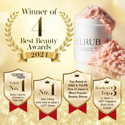 ULRUB Body Scrub 460g - Perfumed Exfoliator for Dark Spots, Intimate Areas, Knees, Arms, Elbows, Heels with CICA Extract, Placenta, Vitamin C - Japanese Body Smoother for Women Avelisse