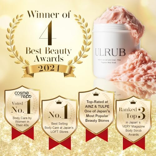 ULRUB Body Scrub 460g - Perfumed Exfoliator for Dark Spots, Intimate Areas, Knees, Arms, Elbows, Heels with CICA Extract, Placenta, Vitamin C - Japanese Body Smoother for Women Avelisse
