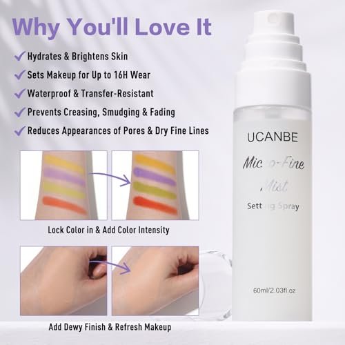 UCANBE Dewy Setting Spray for Makeup - Long Lasting Hydrating Finishing Spray for Face, Micro-Fine Mist for Dewy Glow, Lightweight & Waterproof 16H Wear - görsel 14