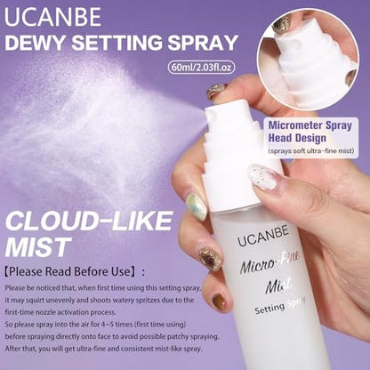 UCANBE Dewy Setting Spray for Makeup - Long Lasting Hydrating Finishing Spray for Face, Micro-Fine Mist for Dewy Glow, Lightweight & Waterproof 16H Wear
