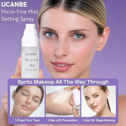 UCANBE Dewy Setting Spray for Makeup - Long Lasting Hydrating Finishing Spray for Face, Micro-Fine Mist for Dewy Glow, Lightweight & Waterproof 16H Wear