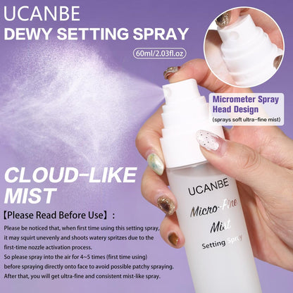 UCANBE Dewy Setting Spray for Makeup - Long Lasting Hydrating Finishing Spray for Face, Micro-Fine Mist for Dewy Glow, Lightweight & Waterproof 16H Wear
