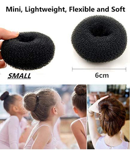 Extra Small Hair Bun Maker for Kids – 6 Pack Mini Chignon Donut Sock Bun Form for Short & Thin Hair (2 Inch, Black)