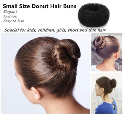 Extra Small Hair Bun Maker for Kids – 6 Pack Mini Chignon Donut Sock Bun Form for Short & Thin Hair (2 Inch, Black)