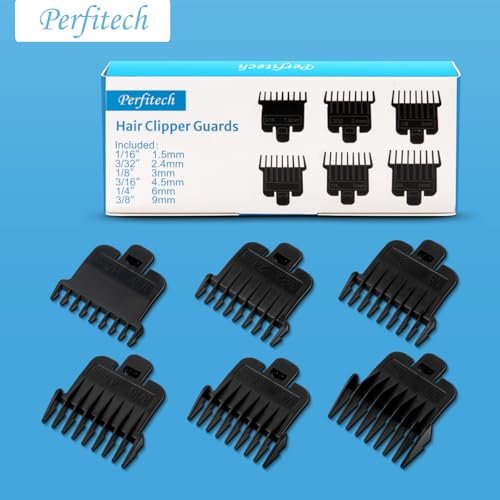 6-Pack Hair Clipper Guards Compatible with Baybliss FX787 and Andis T Outliner G, GO, GTO, ORL, LS2, LS3, PLS, PMT-1, RT-1, SLII Trimmer Guards - 1/16" to 3/8" Black - görsel 12