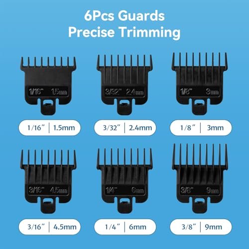 6-Pack Hair Clipper Guards Compatible with Baybliss FX787 and Andis T Outliner G, GO, GTO, ORL, LS2, LS3, PLS, PMT-1, RT-1, SLII Trimmer Guards - 1/16" to 3/8" Black - görsel 4