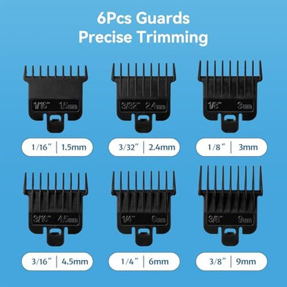 6-Pack Hair Clipper Guards Compatible with Baybliss FX787 and Andis T Outliner G, GO, GTO, ORL, LS2, LS3, PLS, PMT-1, RT-1, SLII Trimmer Guards - 1/16" to 3/8" Black