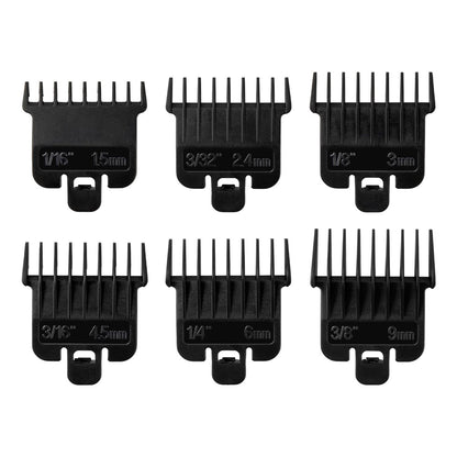 6-Pack Hair Clipper Guards Compatible with Baybliss FX787 and Andis T Outliner G, GO, GTO, ORL, LS2, LS3, PLS, PMT-1, RT-1, SLII Trimmer Guards - 1/16" to 3/8" Black