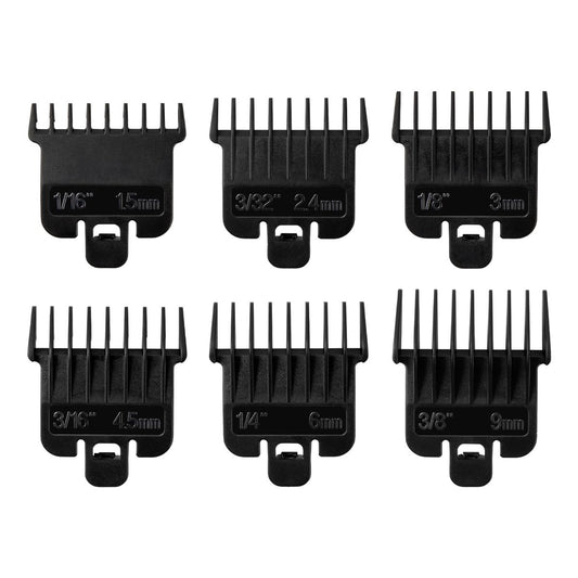 6-Pack Hair Clipper Guards Compatible with Baybliss FX787 and Andis T Outliner G, GO, GTO, ORL, LS2, LS3, PLS, PMT-1, RT-1, SLII Trimmer Guards - 1/16" to 3/8" Black