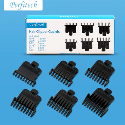 6-Pack Hair Clipper Guards Compatible with Baybliss FX787 and Andis T Outliner G, GO, GTO, ORL, LS2, LS3, PLS, PMT-1, RT-1, SLII Trimmer Guards - 1/16" to 3/8" Black