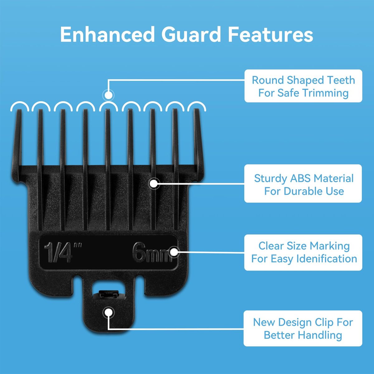 6-Pack Hair Clipper Guards Compatible with Baybliss FX787 and Andis T Outliner G, GO, GTO, ORL, LS2, LS3, PLS, PMT-1, RT-1, SLII Trimmer Guards - 1/16" to 3/8" Black - görsel 9