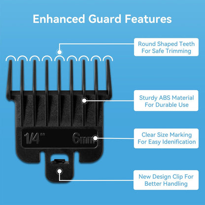 6-Pack Hair Clipper Guards Compatible with Baybliss FX787 and Andis T Outliner G, GO, GTO, ORL, LS2, LS3, PLS, PMT-1, RT-1, SLII Trimmer Guards - 1/16" to 3/8" Black