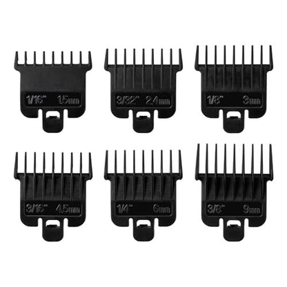6-Pack Hair Clipper Guards Compatible with Baybliss FX787 and Andis T Outliner G, GO, GTO, ORL, LS2, LS3, PLS, PMT-1, RT-1, SLII Trimmer Guards - 1/16" to 3/8" Black