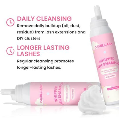 Whipped Lash Cream Shampoo Unscented Foam Cleanser | 100ml Eyelash Extension Cleaning Bath Kit for Salon & Home Use