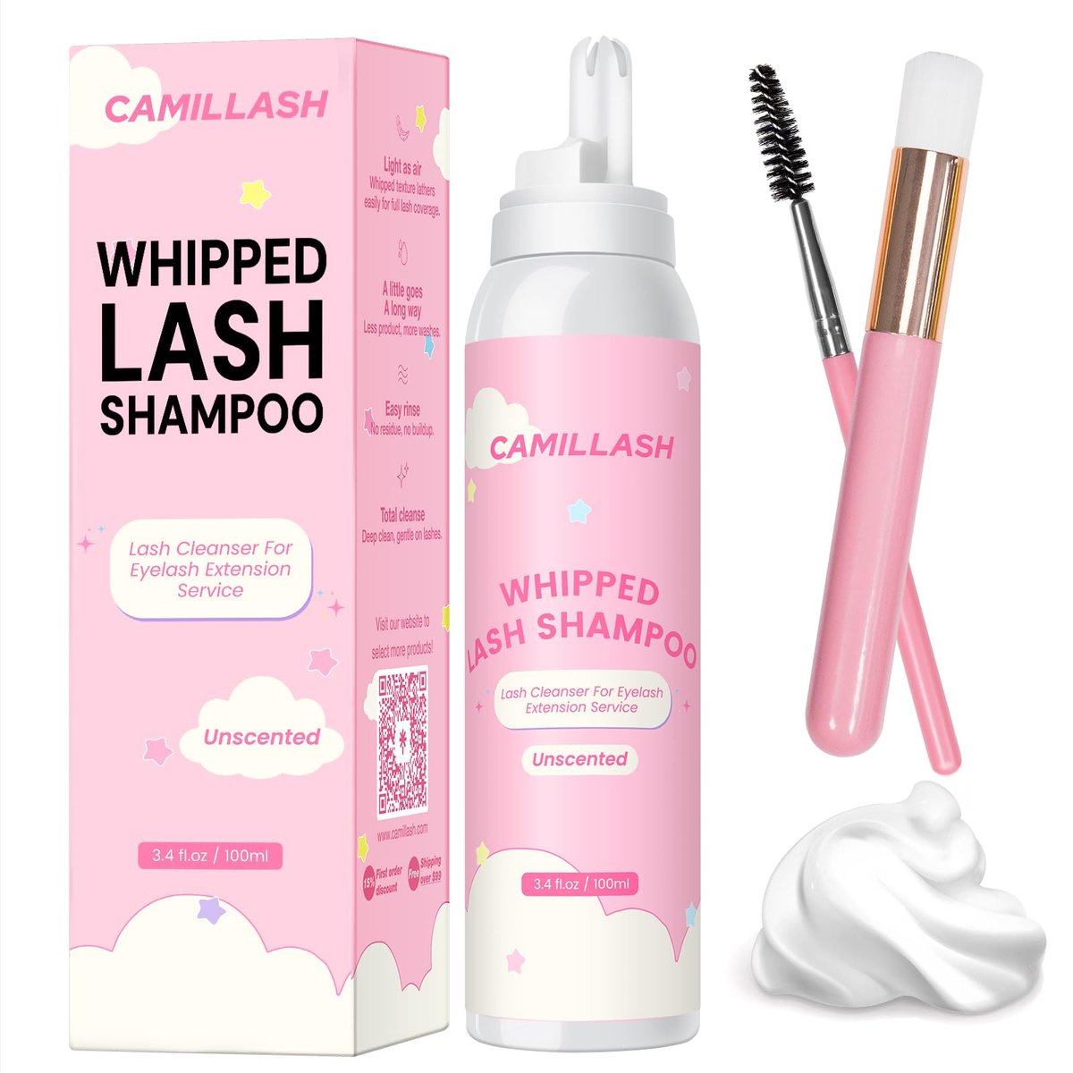 Whipped Lash Cream Shampoo Unscented Foam Cleanser | 100ml Eyelash Extension Cleaning Bath Kit for Salon & Home Use - görsel 2
