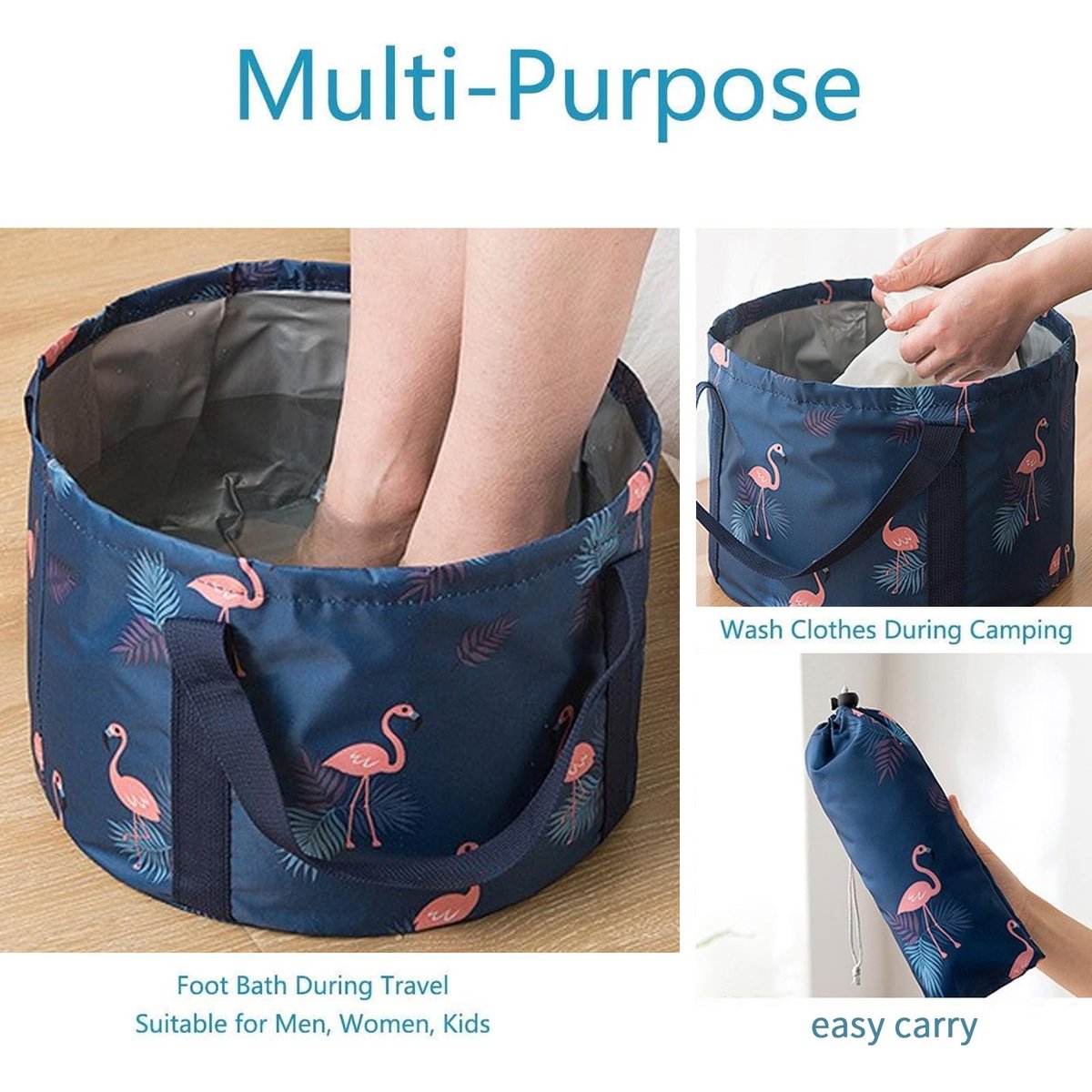 Multifunctional Collapsible Foot Bath Bucket - Portable Spa Basin for Soaking, Pedicure, Camping, and Fishing - Large Dark Blue EVA Bag - görsel 9