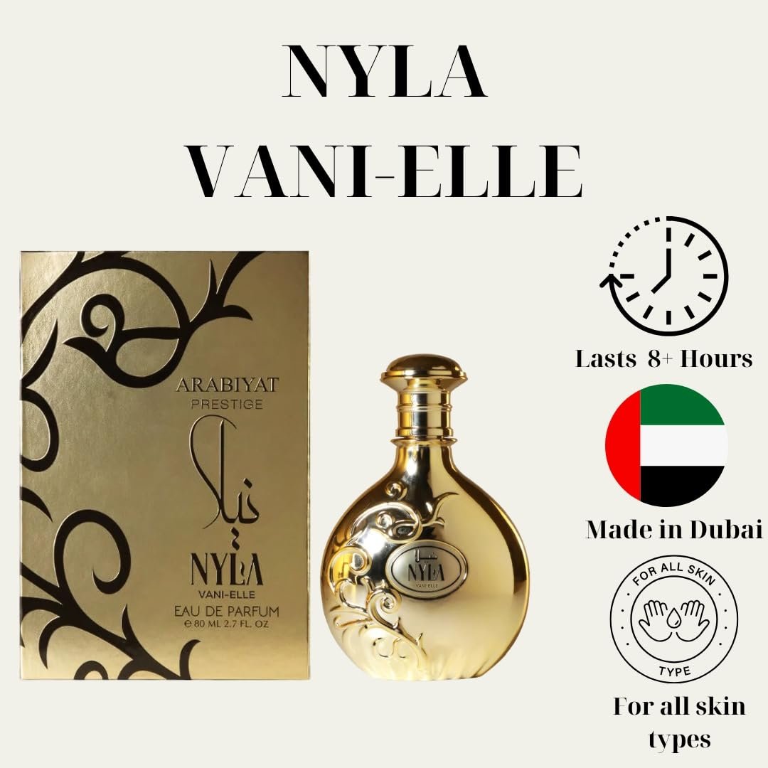 ARABIYAT PRESTIGE Nyla Vani-Elle Eau de Parfum - Unisex Vanilla & Jasmine Fragrance, 2.7 fl oz Avelisse