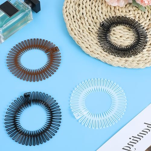 Classicseali 12 Pack Comb Headbands for Women - Full Circular Claw Headband, Flexible Plastic Circle Tooth Headband for Women & Girls (Black, Brown, White) - görsel 6