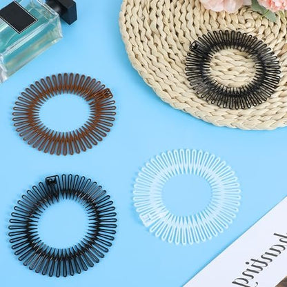 Classicseali 12 Pack Comb Headbands for Women - Full Circular Claw Headband, Flexible Plastic Circle Tooth Headband for Women & Girls (Black, Brown, White)
