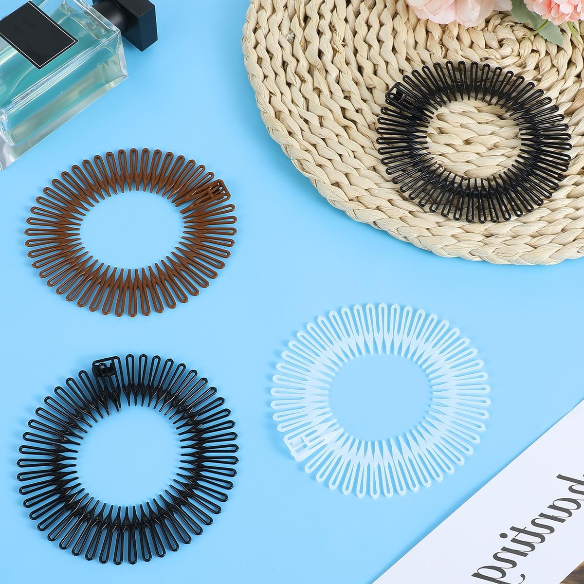 Classicseali 12 Pack Comb Headbands for Women - Full Circular Claw Headband, Flexible Plastic Circle Tooth Headband for Women & Girls (Black, Brown, White) - görsel 5