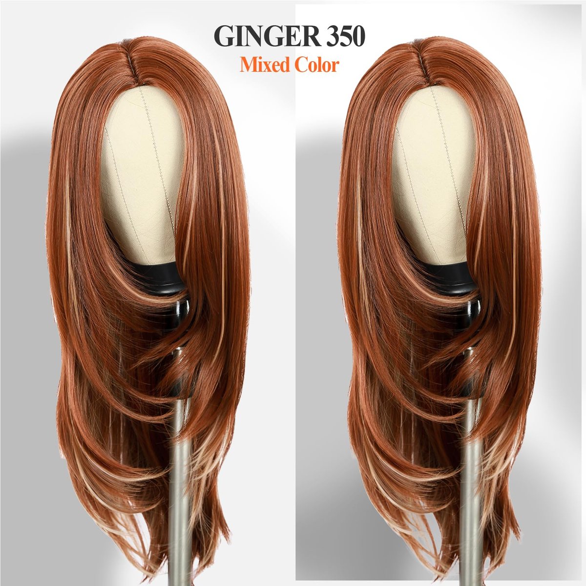 WIGER Long Straight Layered Auburn Hair Wig - Ombre Ginger Straight Wig, Copper Red Cosplay Full Wig for Women, Synthetic Colorful Non-Lace Hair for Daily or Costumes - görsel 13