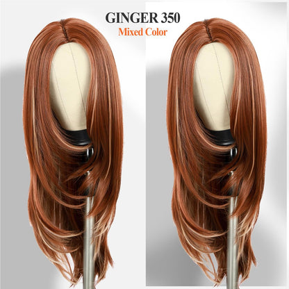 WIGER Long Straight Layered Auburn Hair Wig - Ombre Ginger Straight Wig, Copper Red Cosplay Full Wig for Women, Synthetic Colorful Non-Lace Hair for Daily or Costumes