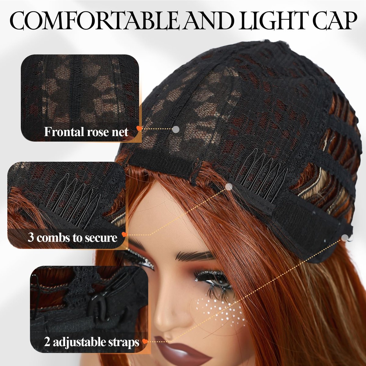 WIGER Long Straight Layered Auburn Hair Wig - Ombre Ginger Straight Wig, Copper Red Cosplay Full Wig for Women, Synthetic Colorful Non-Lace Hair for Daily or Costumes - görsel 15
