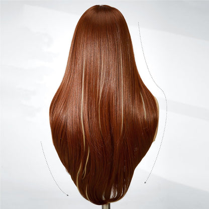 WIGER Long Straight Layered Auburn Hair Wig - Ombre Ginger Straight Wig, Copper Red Cosplay Full Wig for Women, Synthetic Colorful Non-Lace Hair for Daily or Costumes