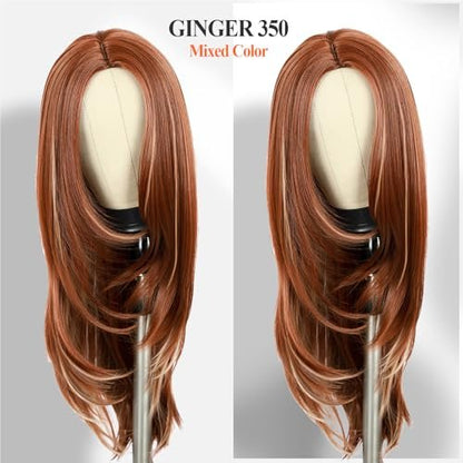WIGER Long Straight Layered Auburn Hair Wig - Ombre Ginger Straight Wig, Copper Red Cosplay Full Wig for Women, Synthetic Colorful Non-Lace Hair for Daily or Costumes
