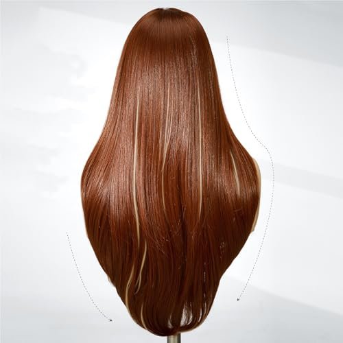 WIGER Long Straight Layered Auburn Hair Wig - Ombre Ginger Straight Wig, Copper Red Cosplay Full Wig for Women, Synthetic Colorful Non-Lace Hair for Daily or Costumes - görsel 10