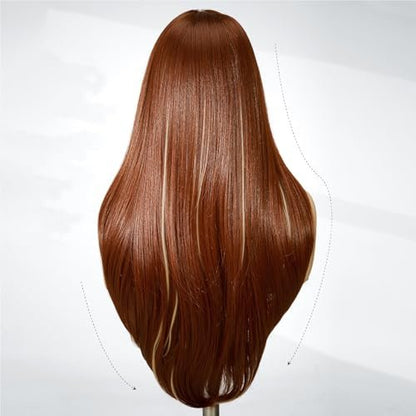 WIGER Long Straight Layered Auburn Hair Wig - Ombre Ginger Straight Wig, Copper Red Cosplay Full Wig for Women, Synthetic Colorful Non-Lace Hair for Daily or Costumes