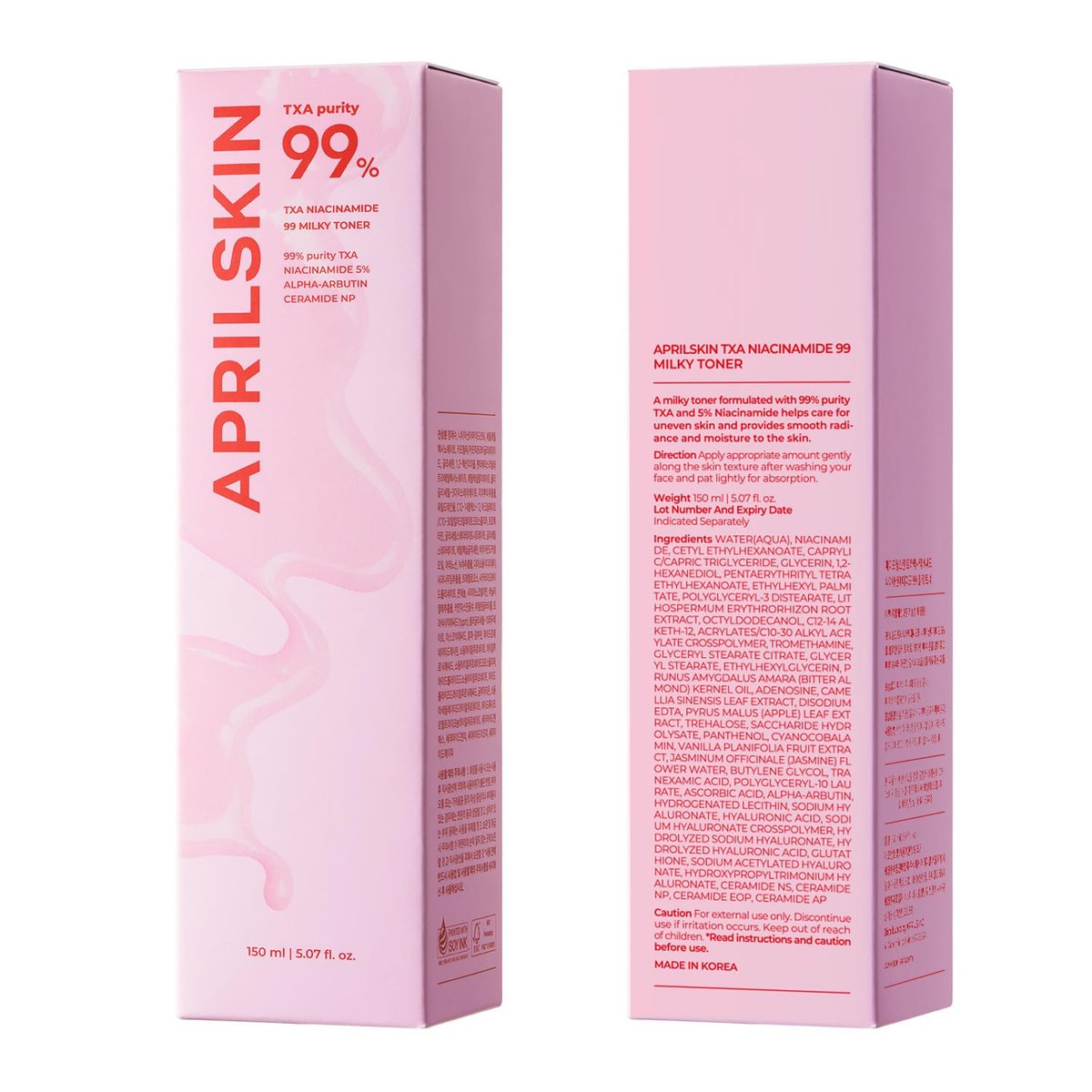 APRILSKIN TXA+Niacinamide 99 Pink Milky Toner | 99% High-Purity TXA 3% + Niacinamide 5% for Brightening | Highly Concentrated Cream Toner | Deep Moisturizing Formula for Dull Skin | 5.07 fl.oz. - görsel 17