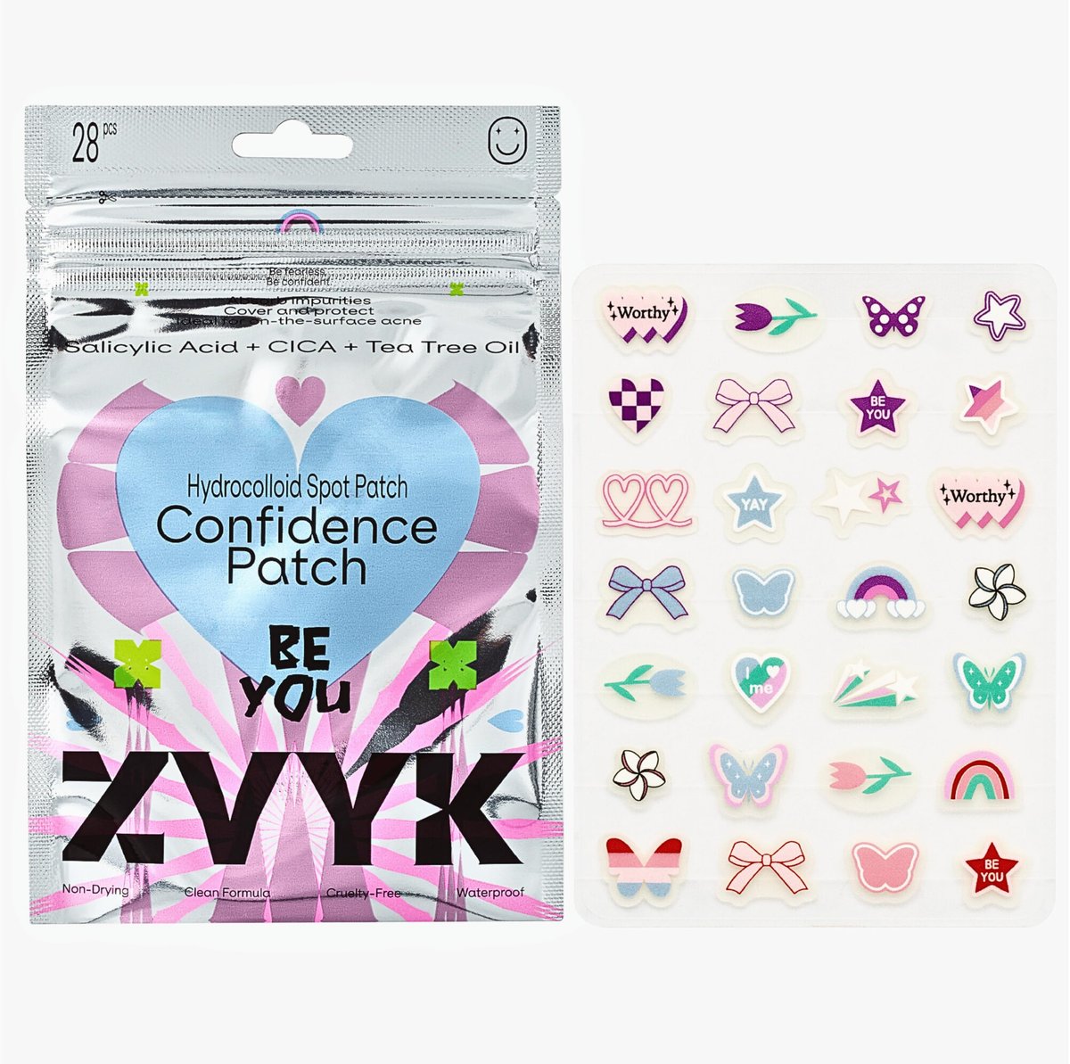 ZVYK Pimple Patches Cute for Face (28 Unique Acne Patch Designs) | Hydrocolloid, Salicylic Acid, Tea Tree | Strong Adhesion, Waterproof, Vegan | Confidence Patch Be You - görsel 1