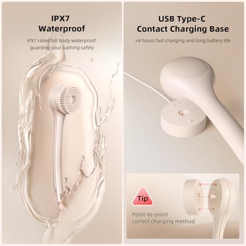 Oh,XIYU. Electric Body Brush Back Scrubber for Shower - Waterproof Long Dual Handle Body Scrubber with 3 Heads, 2 Speeds, Chrysanth Pink Avelisse