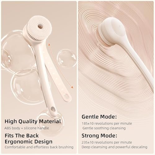 Oh,XIYU. Electric Body Brush Back Scrubber for Shower - Waterproof Long Dual Handle Body Scrubber with 3 Heads, 2 Speeds, Chrysanth Pink Avelisse