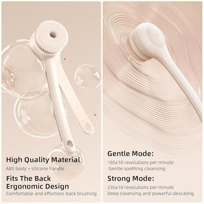 Oh,XIYU. Electric Body Brush Back Scrubber for Shower - Waterproof Long Dual Handle Body Scrubber with 3 Heads, 2 Speeds, Chrysanth Pink Avelisse