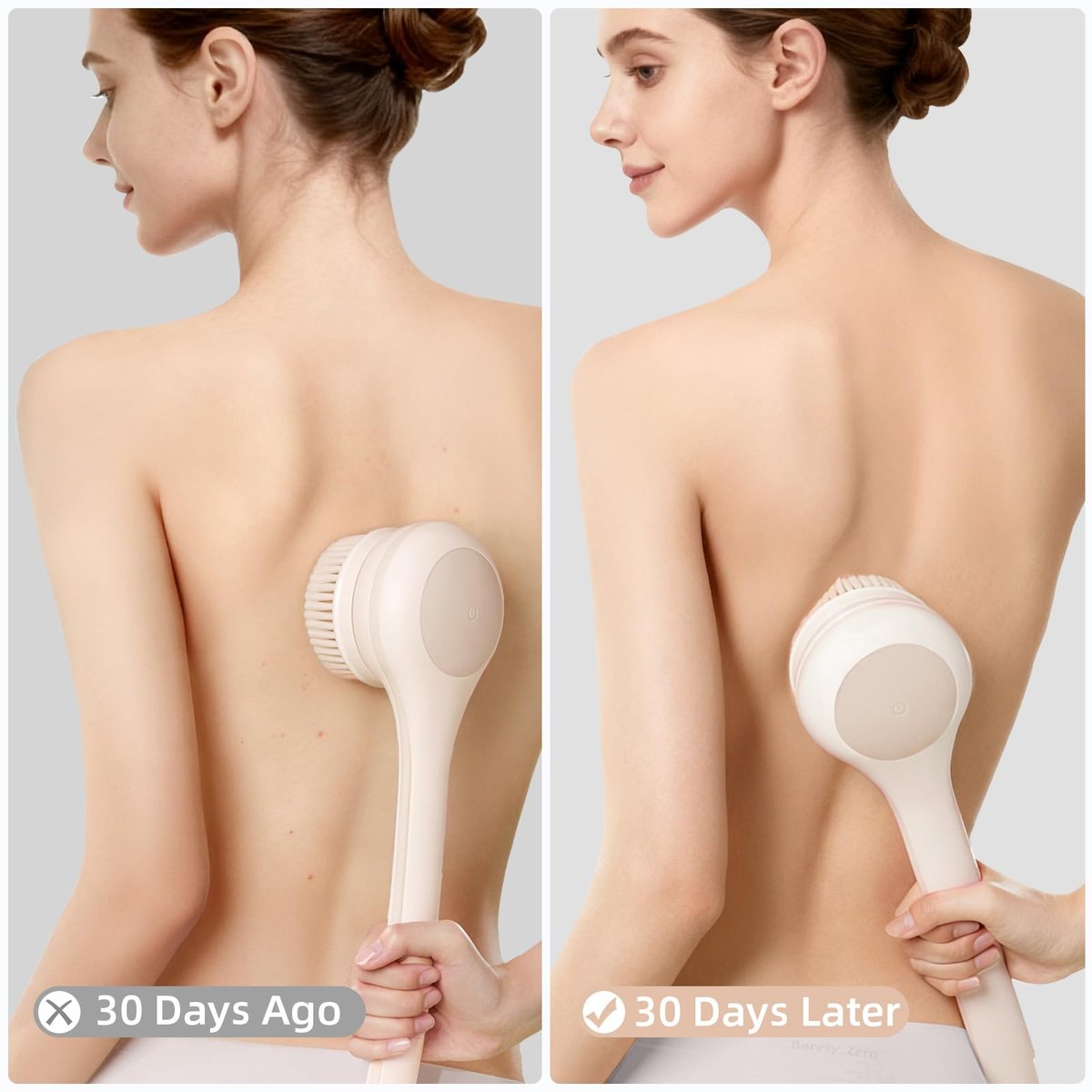 Oh,XIYU. Electric Body Brush Back Scrubber for Shower - Waterproof Long Dual Handle Body Scrubber with 3 Heads, 2 Speeds, Chrysanth Pink Avelisse