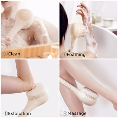 Oh,XIYU. Electric Body Brush Back Scrubber for Shower - Waterproof Long Dual Handle Body Scrubber with 3 Heads, 2 Speeds, Chrysanth Pink Avelisse