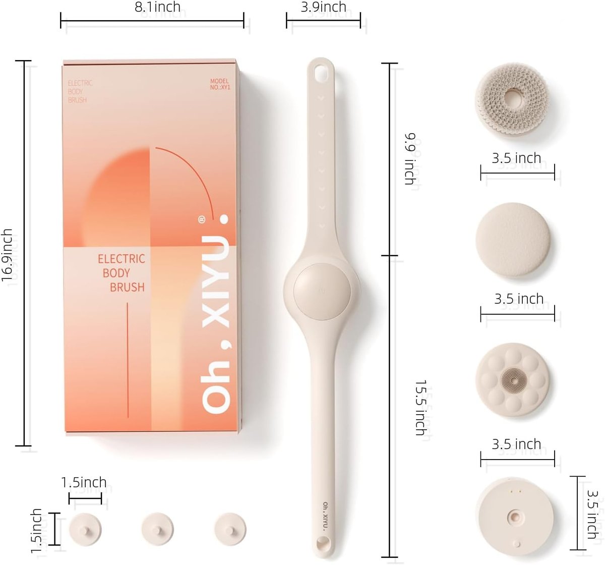 Oh,XIYU. Electric Body Brush Back Scrubber for Shower - Waterproof Long Dual Handle Body Scrubber with 3 Heads, 2 Speeds, Chrysanth Pink Avelisse