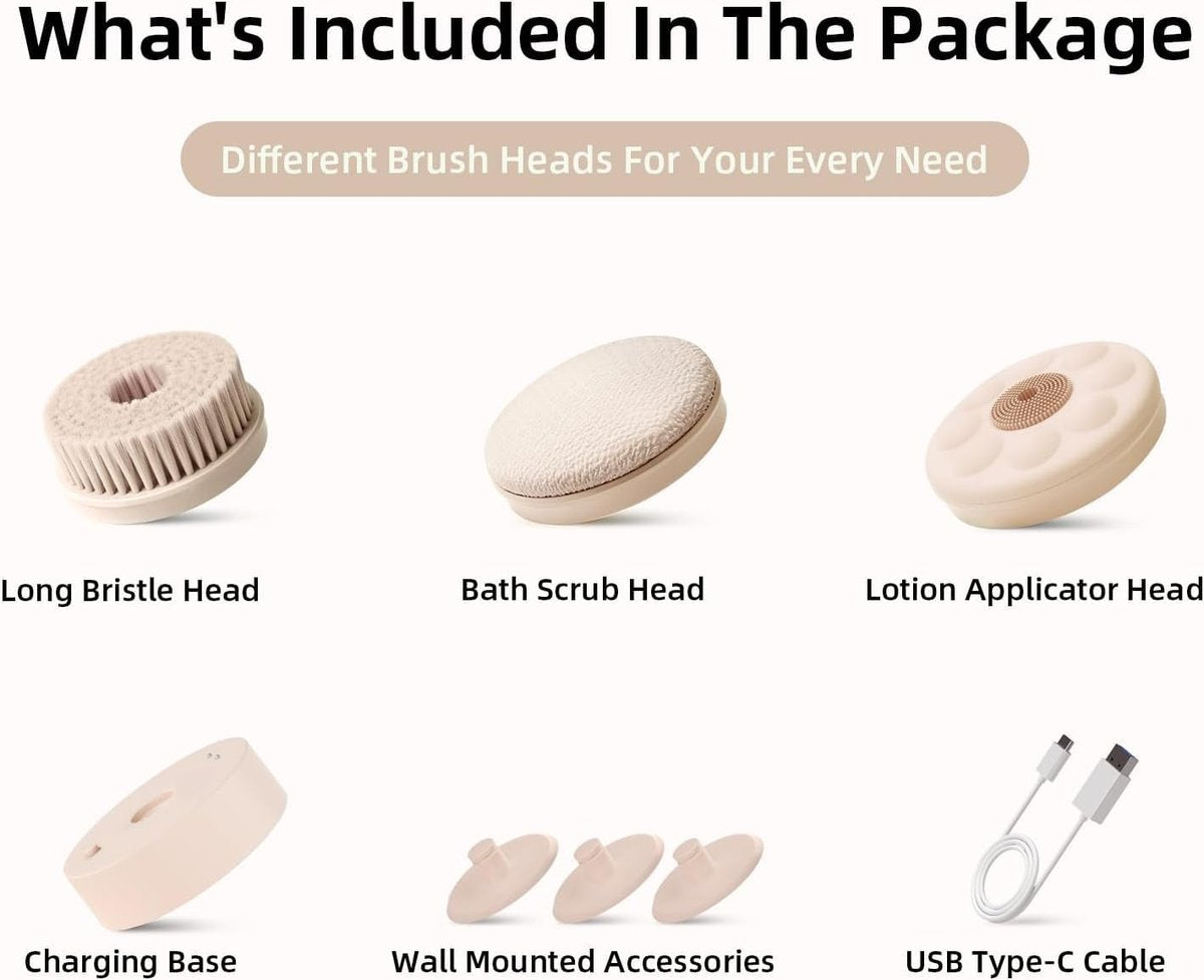 Oh,XIYU. Electric Body Brush Back Scrubber for Shower - Waterproof Long Dual Handle Body Scrubber with 3 Heads, 2 Speeds, Chrysanth Pink Avelisse