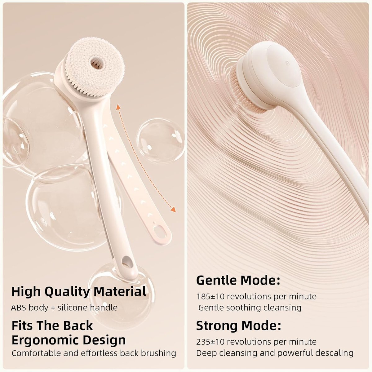 Oh,XIYU. Electric Body Brush Back Scrubber for Shower - Waterproof Long Dual Handle Body Scrubber with 3 Heads, 2 Speeds, Chrysanth Pink Avelisse