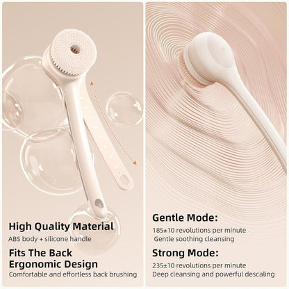 Oh,XIYU. Electric Body Brush Back Scrubber for Shower - Waterproof Long Dual Handle Body Scrubber with 3 Heads, 2 Speeds, Chrysanth Pink Avelisse