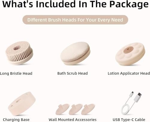 Oh,XIYU. Electric Body Brush Back Scrubber for Shower - Waterproof Long Dual Handle Body Scrubber with 3 Heads, 2 Speeds, Chrysanth Pink Avelisse