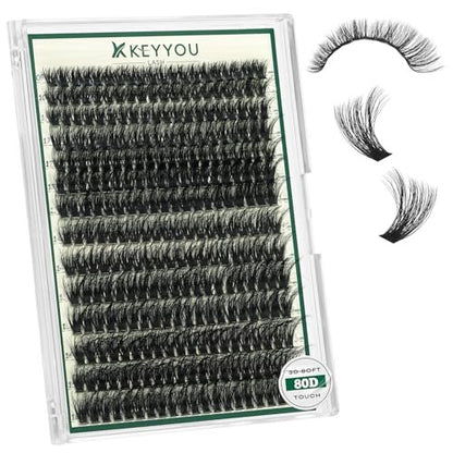 KEYYOU LASH Clusters 3D Effect Eyelash Clusters 280pcs 80D D Curl 9-18MIX Natural Soft DIY Lash Extension