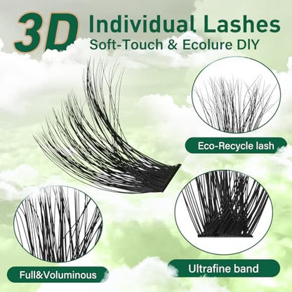 KEYYOU LASH Clusters 3D Effect Eyelash Clusters 280pcs 80D D Curl 9-18MIX Natural Soft DIY Lash Extension