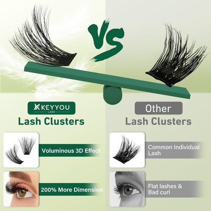KEYYOU LASH Clusters 3D Effect Eyelash Clusters 280pcs 80D D Curl 9-18MIX Natural Soft DIY Lash Extension